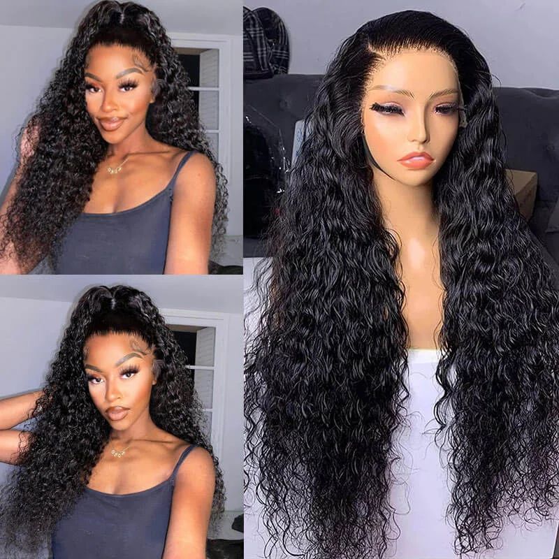 real person hair ring cross-season band-Water Wave 13x4 Lace Frontal Wig Natural Pre Plucked Headline 100% Virgin Human Hair Wigs